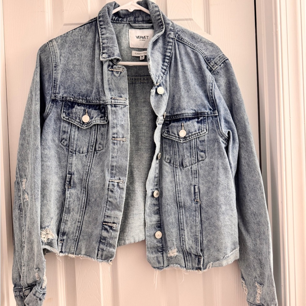 Classic Blue Jean Jacket with Distressed Vintage Look
